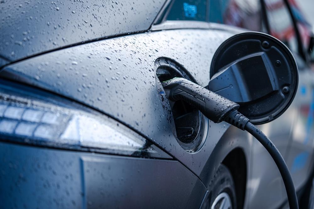 Vehicle getting reacharged at a EV charging station in Iceland