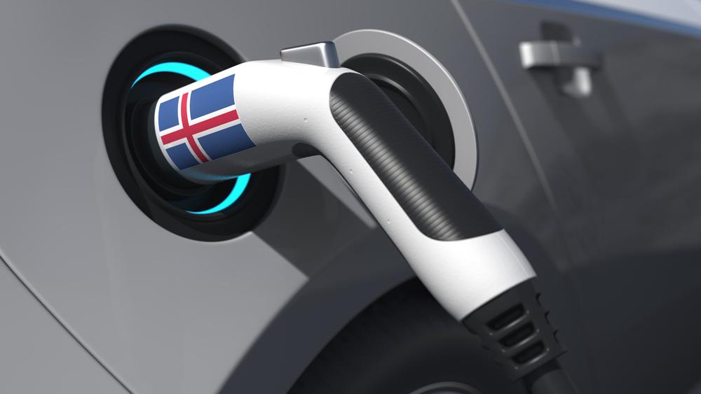 Is an electric car useful in Iceland? EV car charger with the flag of Iceland on it