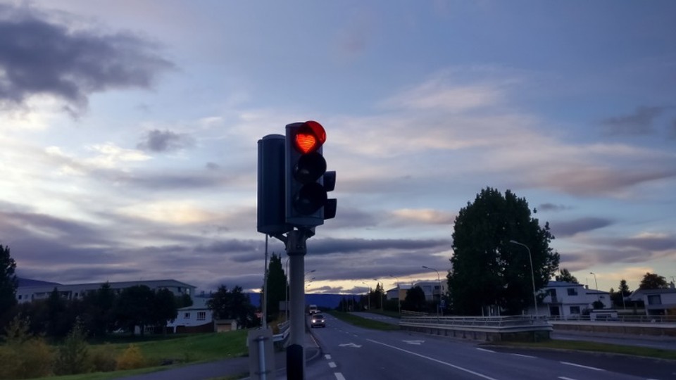 heart shaped traffic lights in Iceland in Akureyri