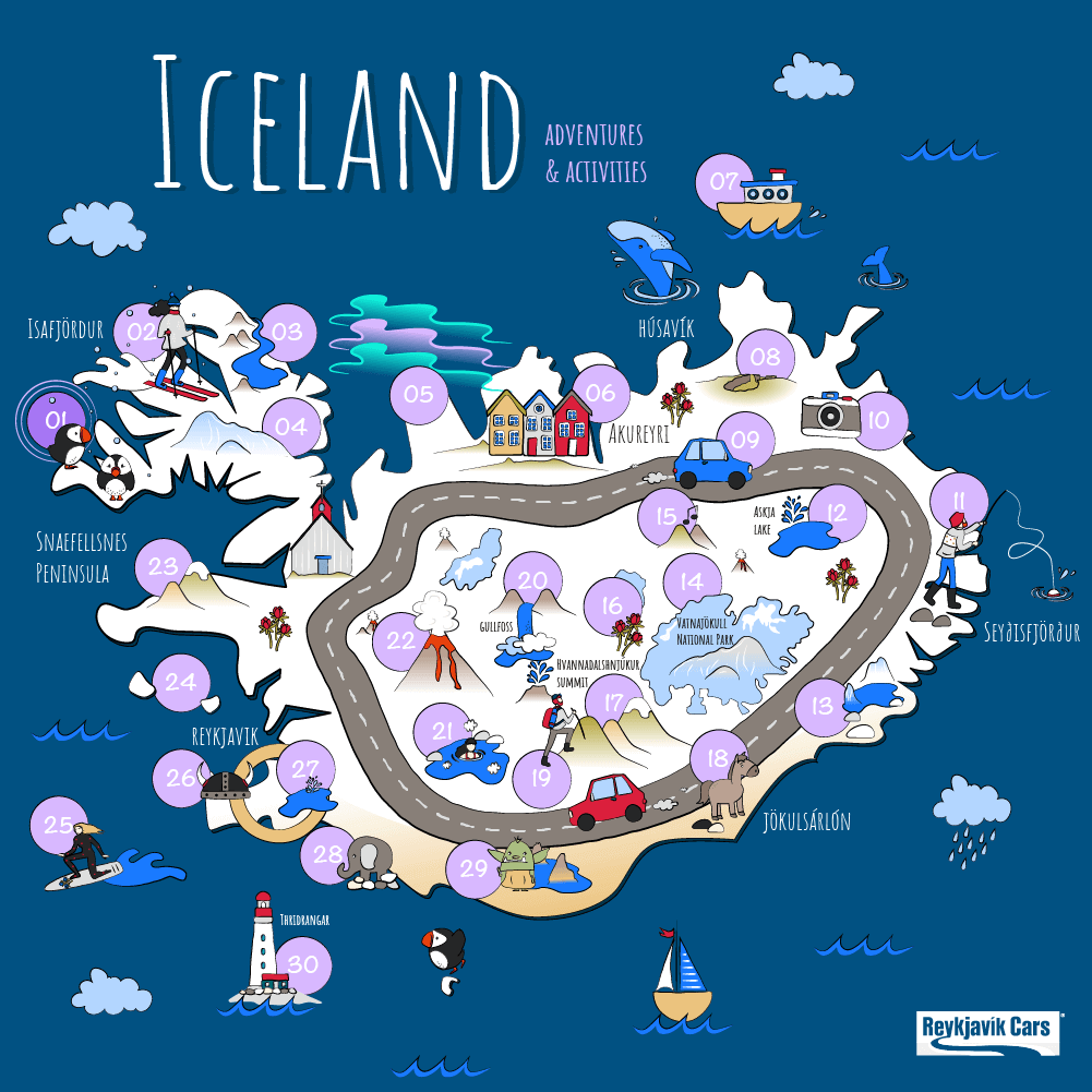 Map of activities and things to do in Iceland