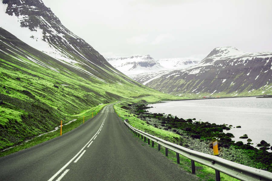 Scenic drive in Iceland road along the coast of the Westfjords