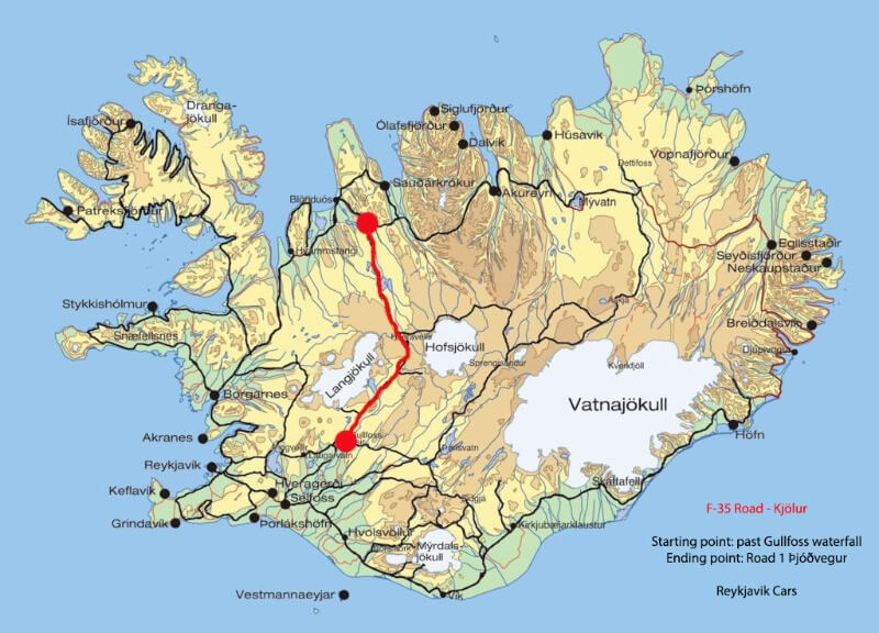 4x4 road in the north of iceland with road signs to head to Askja