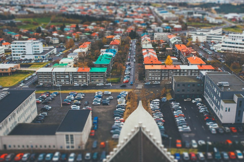 Parking lots in Reykjavik areal view