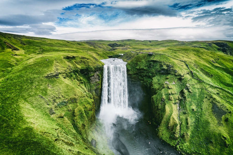 Skogafoss waterfall aerial view - Iceland nature protection measures