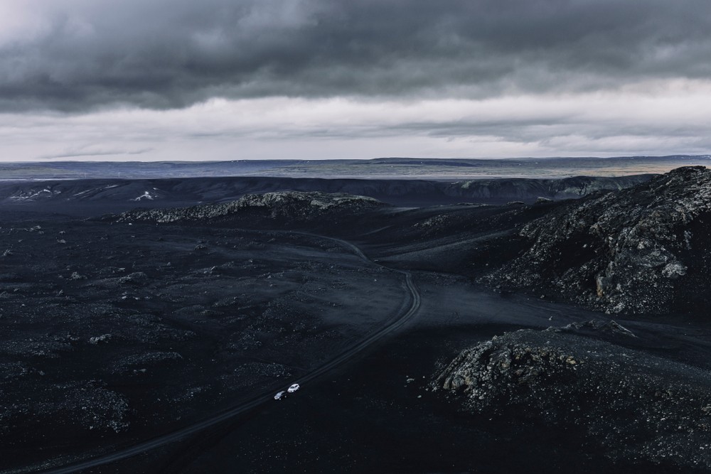 dark volcanic ash 4x4 road in Iceland