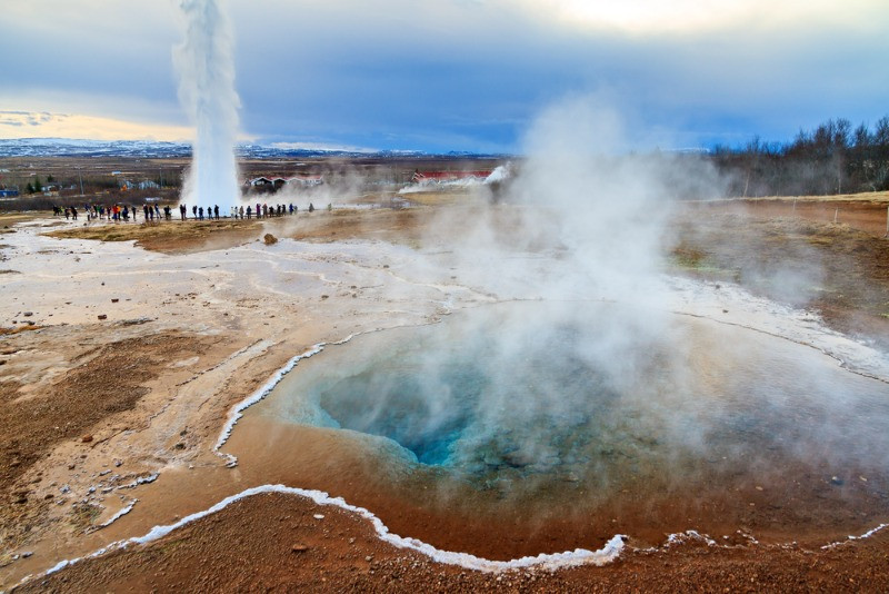 geyser bursting into air in the Golden Circle area of Iceland