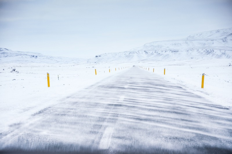 frosty roads as a constant when driving in Iceland in winter