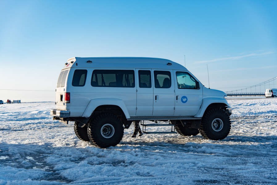 Huge jeep for a day tour in Iceland during the winter time