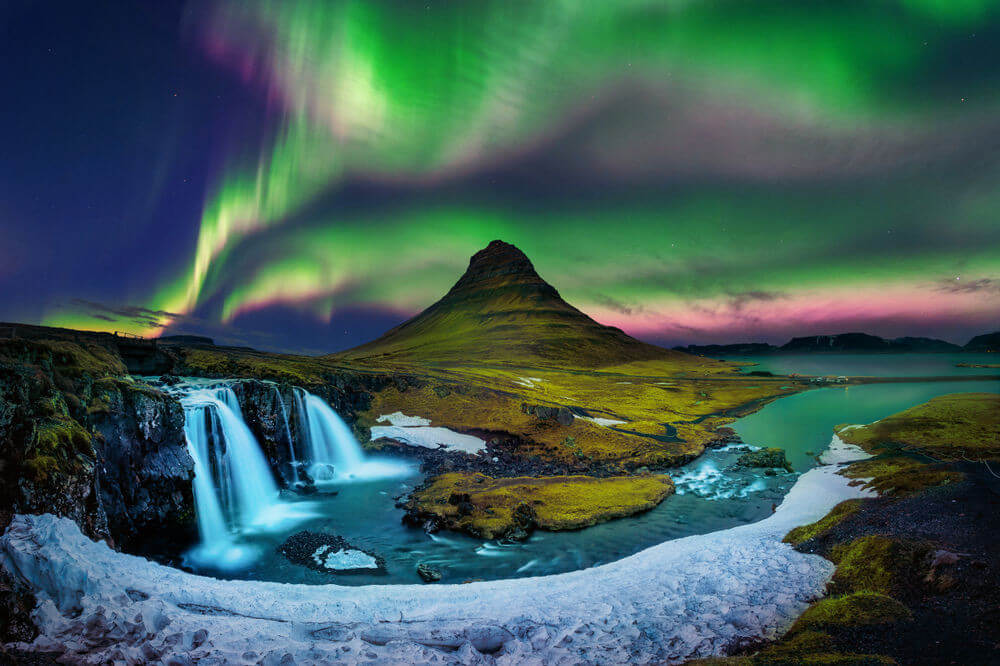 Kirkjufell a classic in the Iceland landscape with the aurora borealis