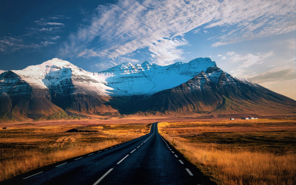 Iceland landscape through the Ring Road with mountains in the background