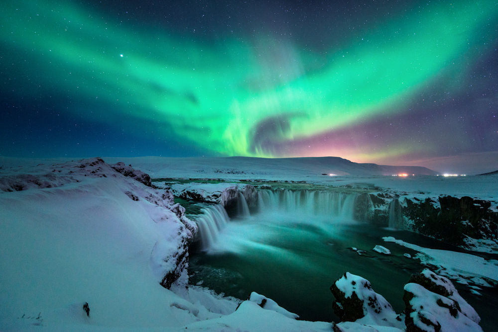 Northern Lights in the winter scenery of Iceland