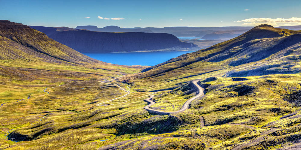 Road in the Westfjords a remote and least visited place in Iceland