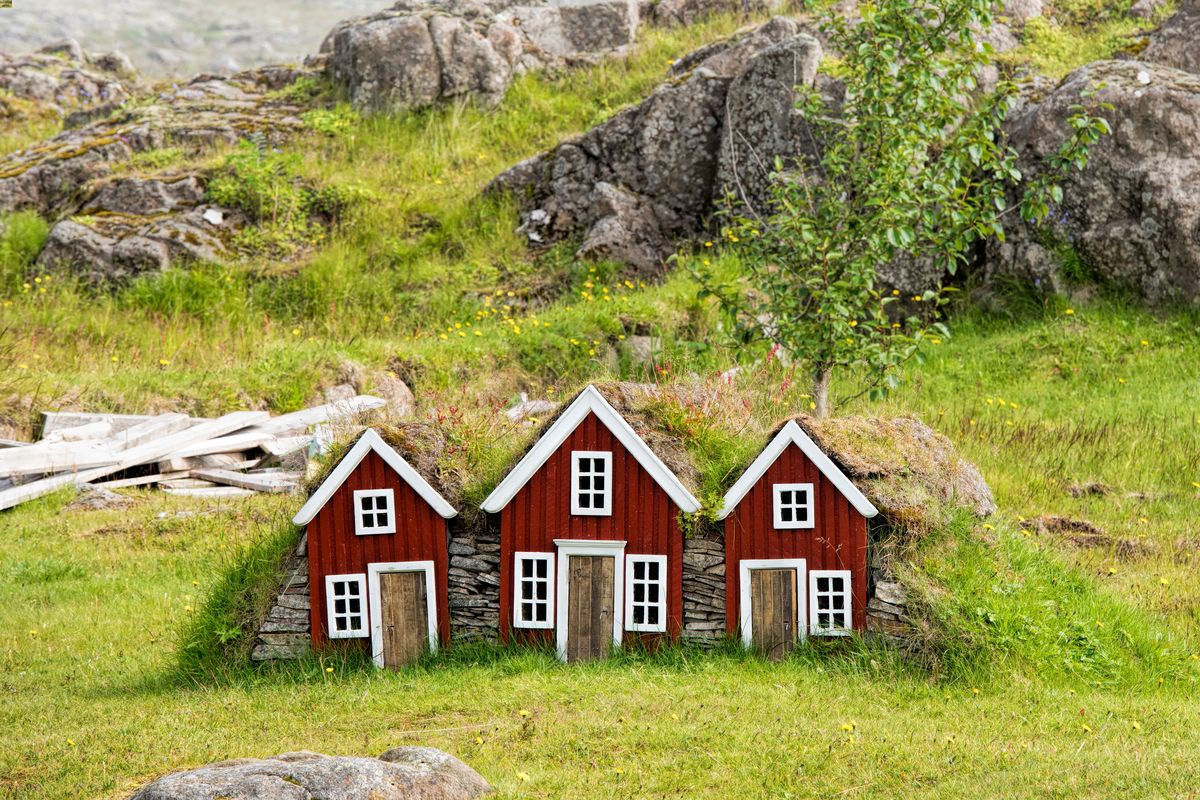 Iceland elf houses in a garden 