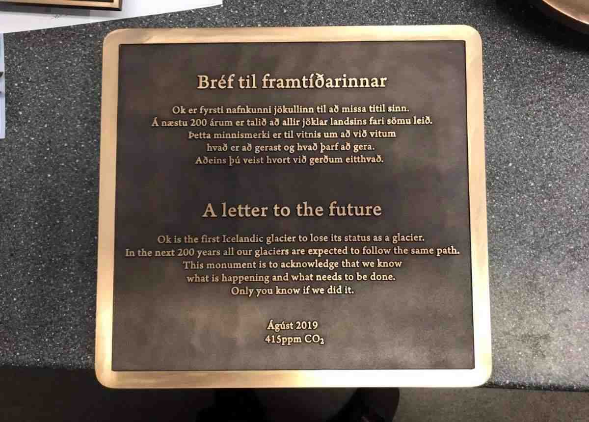 Okjökull glacier plaque