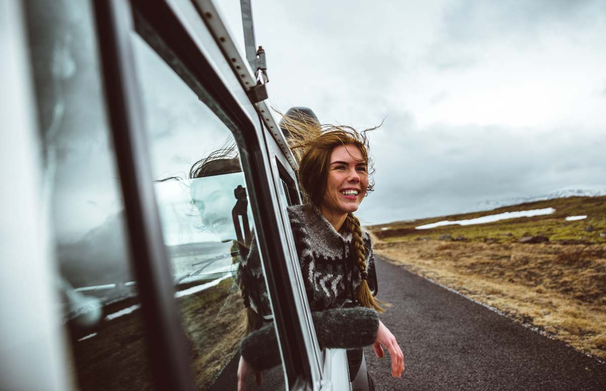 Girl on her car spending 48 hours in Iceland