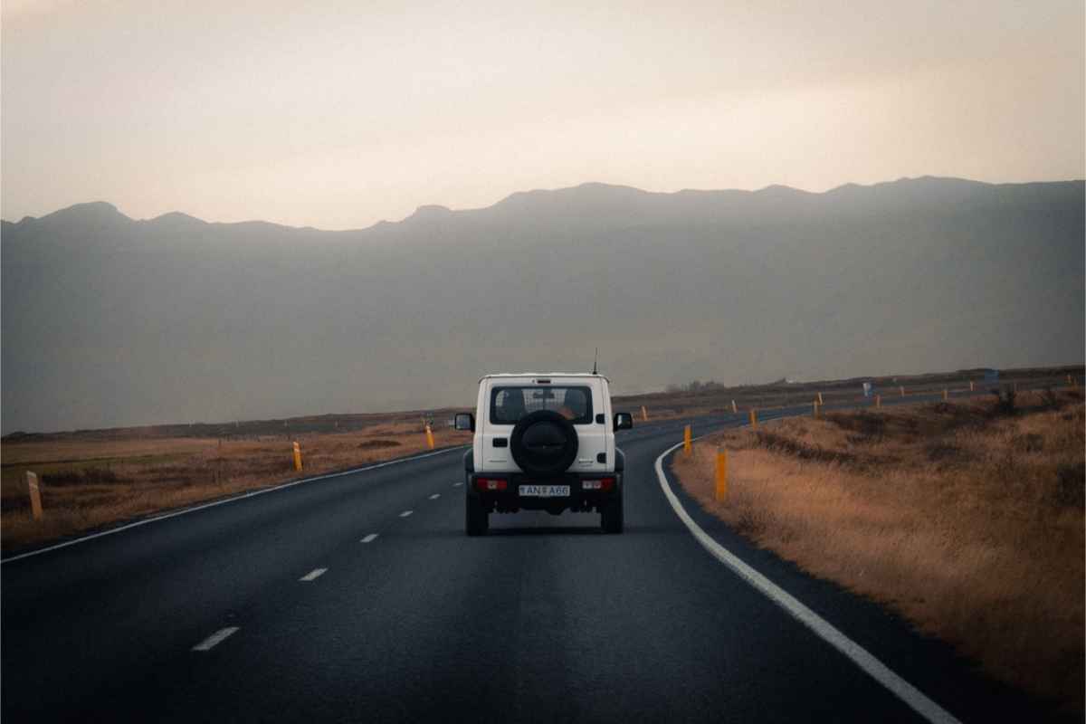 4x4 car rolling in Iceland's main road in October