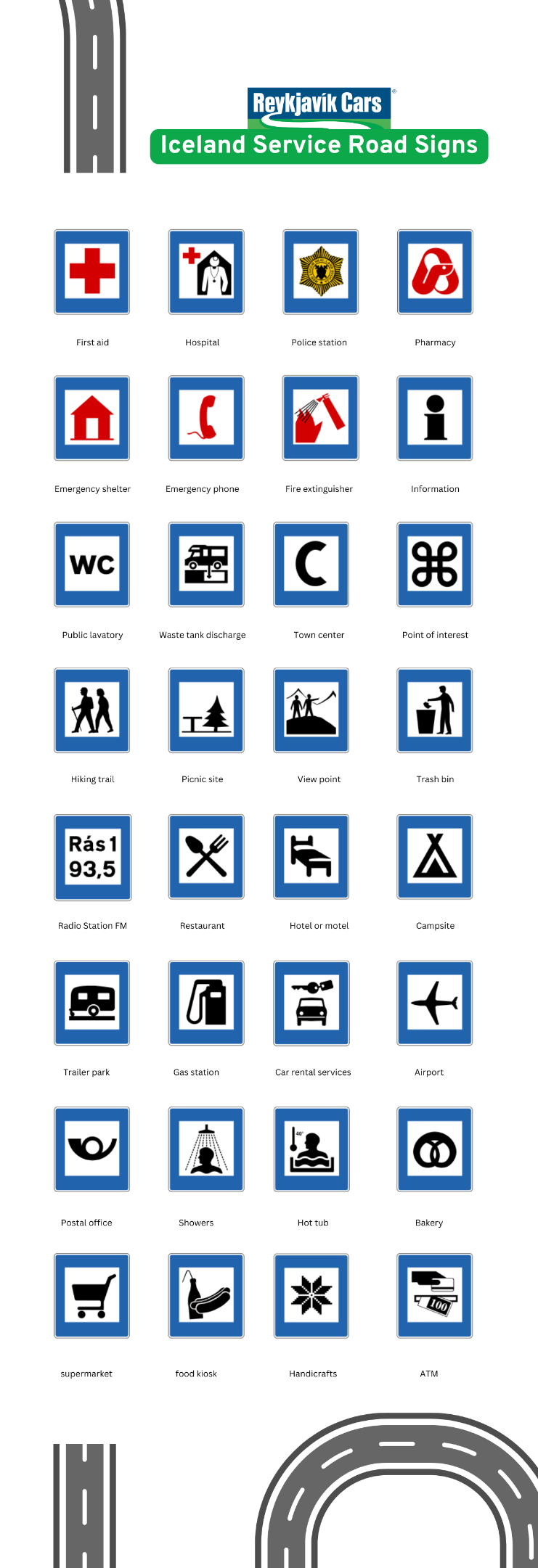 Infograf&iacute;a de se&ntilde;ales de servicios en Islandia